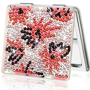 Diamond Art Floral Compact Mirror, Double-Sided,, Sparkly (PINK, BLACK)